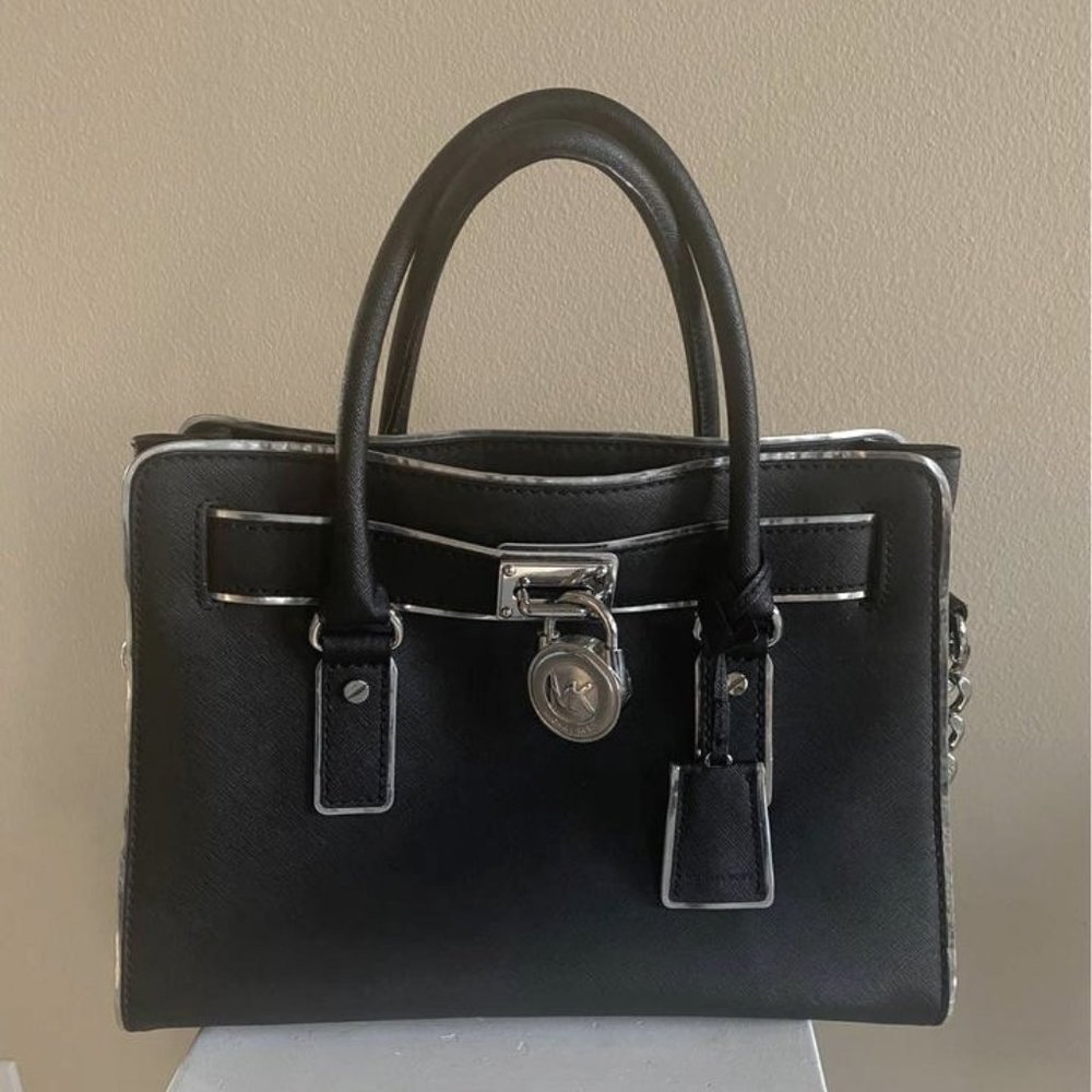 Michael Kors Hamilton Medium Specchio Black Leather Tote